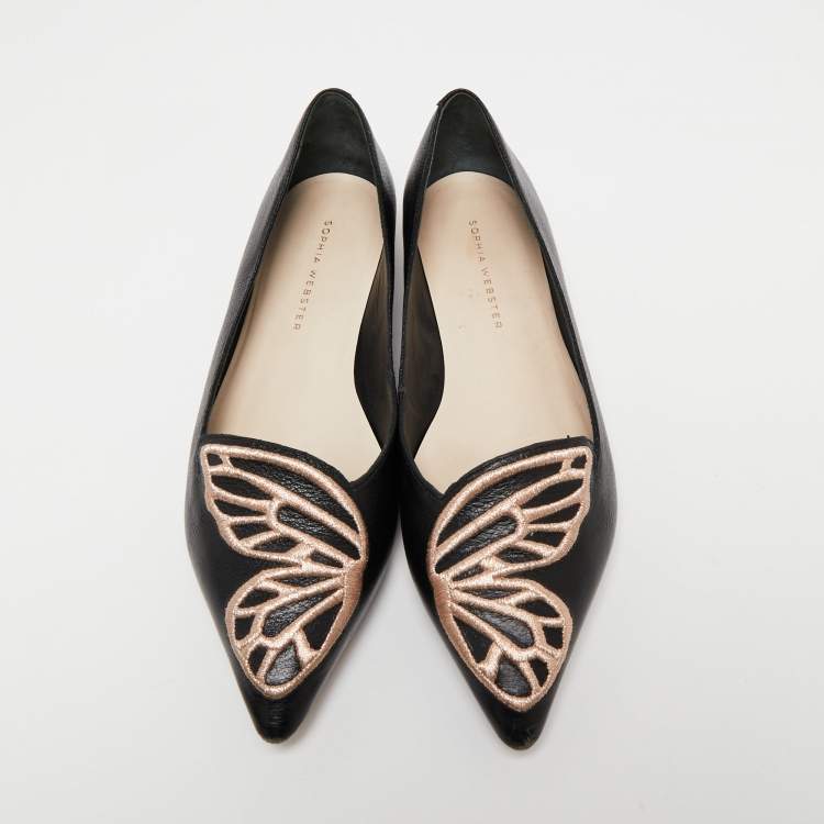 Pre Owned Sophia Webster Black Leather Bibi Butterfly Pointed Toe Ballet Flats Size 36