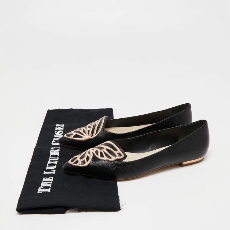 Pre Owned Sophia Webster Black Leather Bibi Butterfly Pointed Toe Ballet Flats Size 36