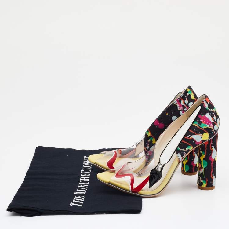 Pre Owned Sophia Webster Multicolor PVC And Fabric Party Like Pollock Peep Toe Pumps Size 36