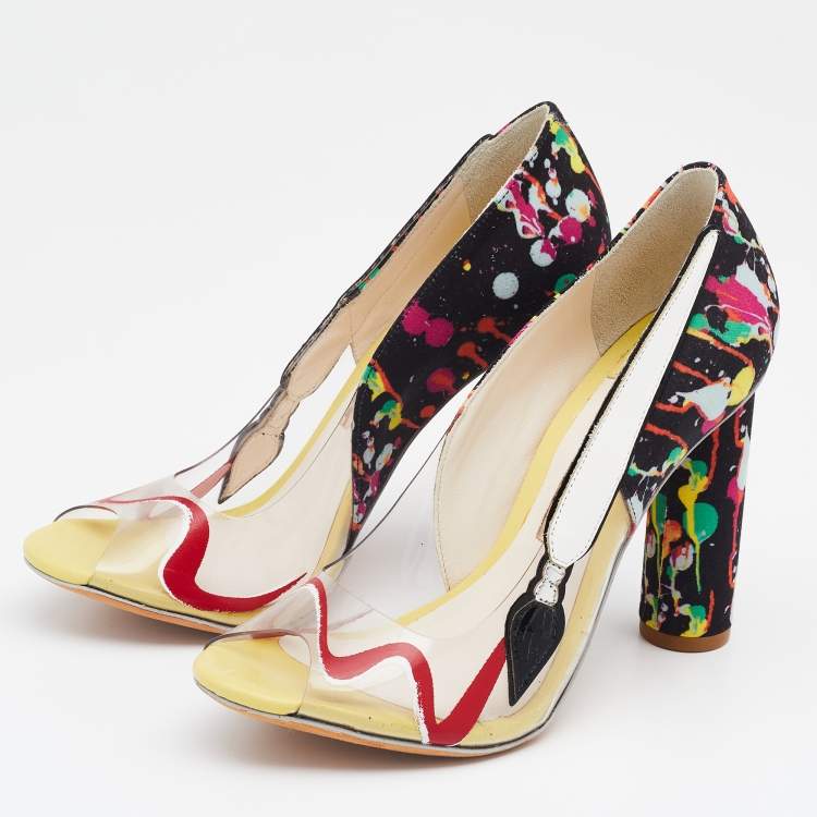 Pre Owned Sophia Webster Multicolor PVC And Fabric Party Like Pollock Peep Toe Pumps Size 36