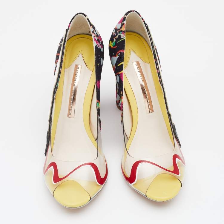 Pre Owned Sophia Webster Multicolor PVC And Fabric Party Like Pollock Peep Toe Pumps Size 36