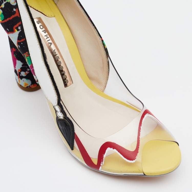 Pre Owned Sophia Webster Multicolor PVC And Fabric Party Like Pollock Peep Toe Pumps Size 36
