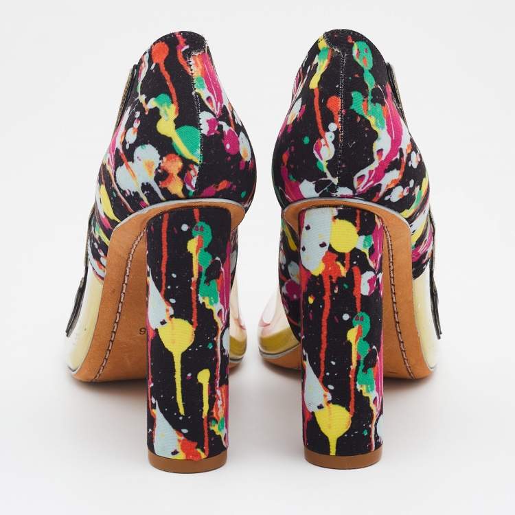 Pre Owned Sophia Webster Multicolor PVC And Fabric Party Like Pollock Peep Toe Pumps Size 36