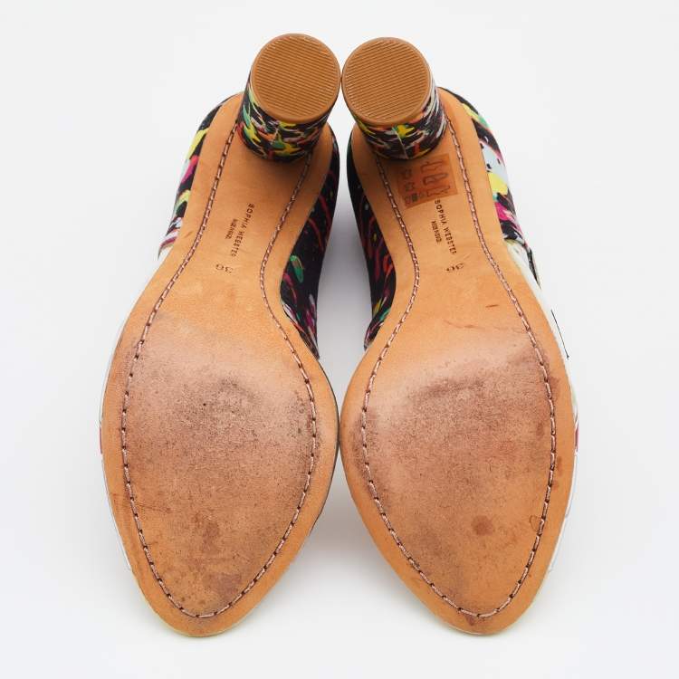 Pre Owned Sophia Webster Multicolor PVC And Fabric Party Like Pollock Peep Toe Pumps Size 36