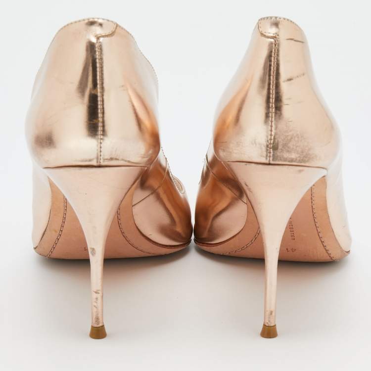 Pre Owned Sophia Webster Metallic Rose Gold Leather Coco Flamingo Pointed Toe Pumps Size 41