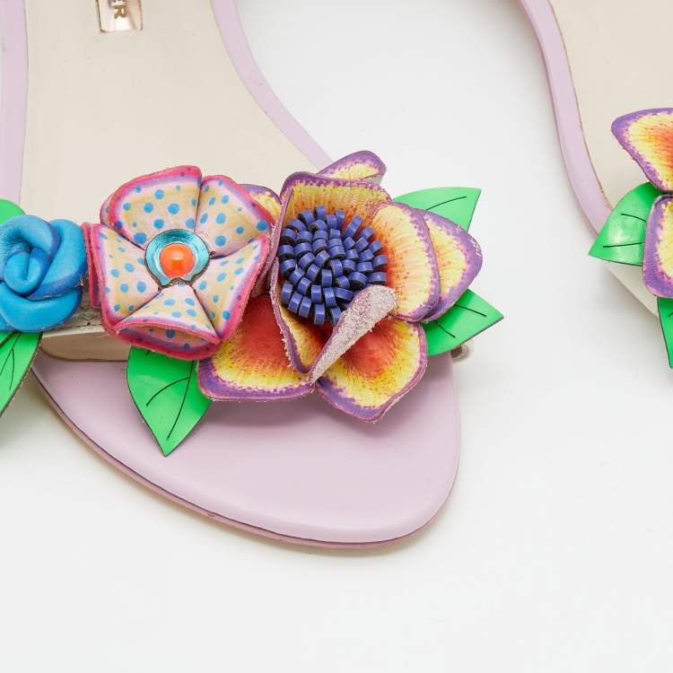 Pre Owned Sophia Webster Multicolor Leather Lilico Embellished Flat Sandals Size 39.5