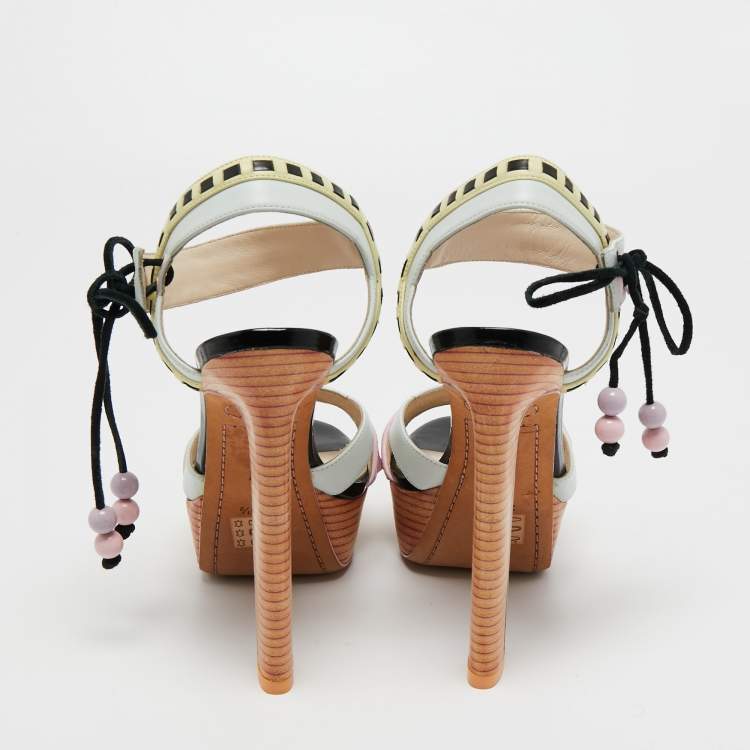 Pre Owned Sophia Webster Multicolor Leather Riko Pastel Platform Sandals Size 39.5