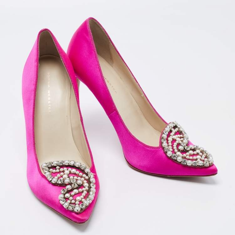 Pre Owned Sophia Webster Pink Satin Bibi Butterfly Embellished Pumps Size 39