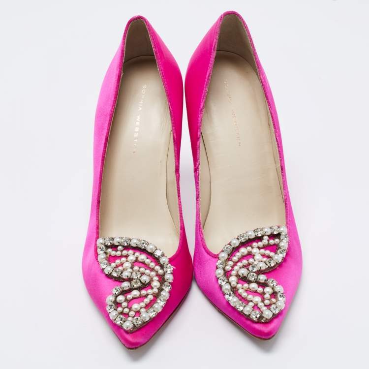 Pre Owned Sophia Webster Pink Satin Bibi Butterfly Embellished Pumps Size 39
