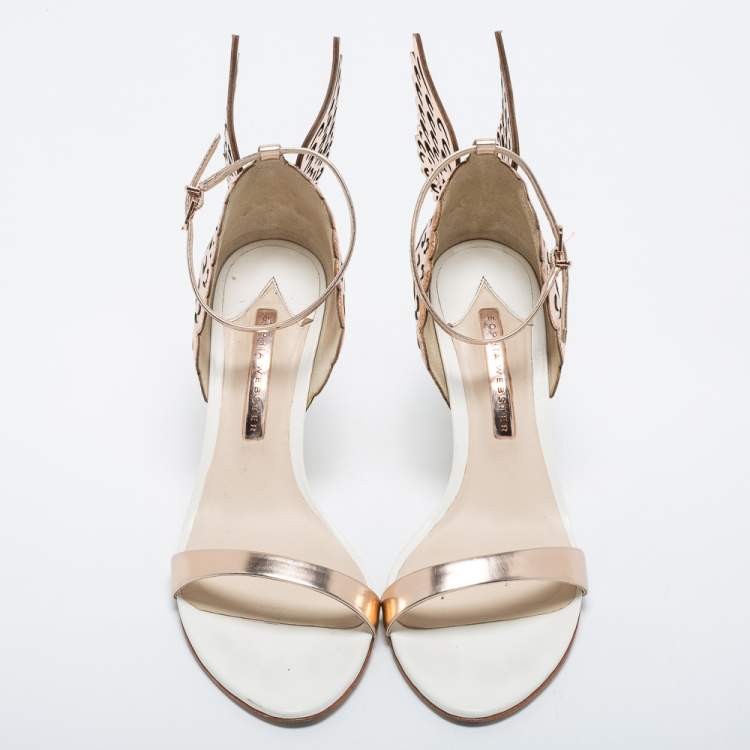 Pre Owned Sophia Webster Rose Gold/White Leather Evangeline Laser Cut Angel Wing Ankle Strap Sandals Size 40
