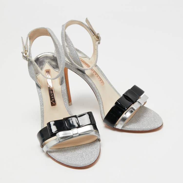 Pre Owned Sophia Webster Silver/Black Glitter, Patent and Leather Andie Sandals Size 37