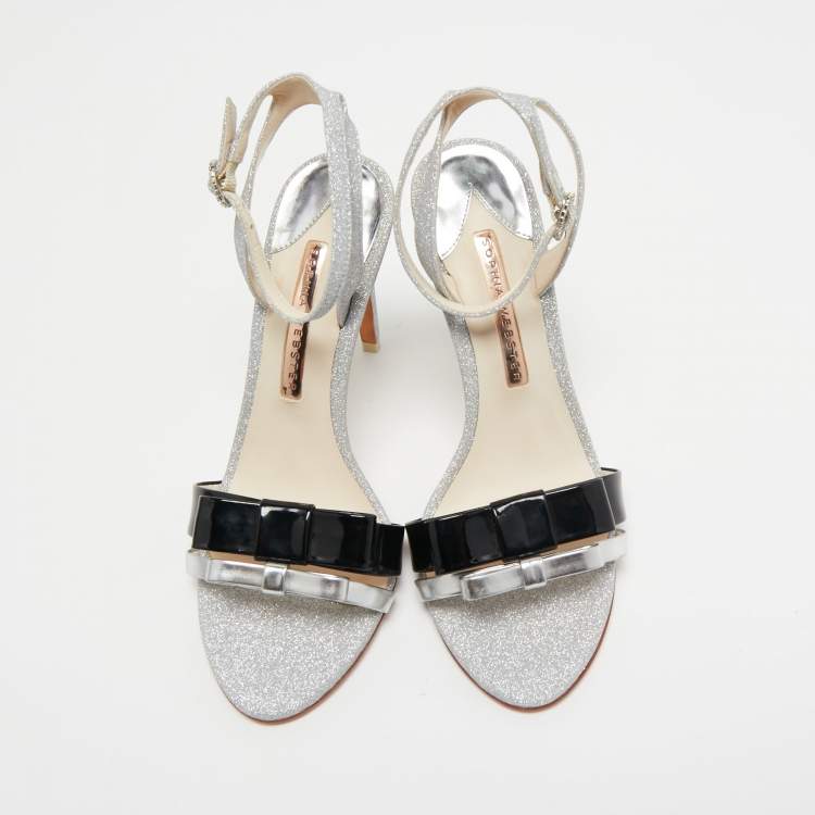 Pre Owned Sophia Webster Silver/Black Glitter, Patent and Leather Andie Sandals Size 37