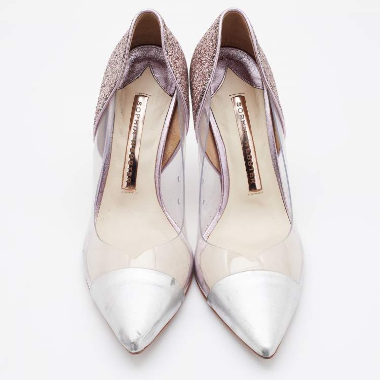 Pre Owned Sophia Webster Silver/Pink Leather, PVC and Glitter Daria Pointed Toe Pumps Size 36.5
