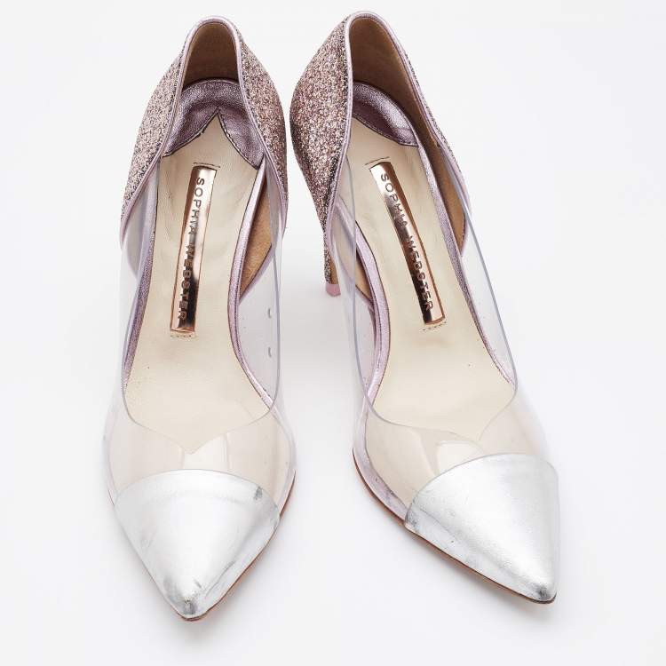 Pre Owned Sophia Webster Silver/Pink Leather, PVC and Glitter Daria Pointed Toe Pumps Size 36.5