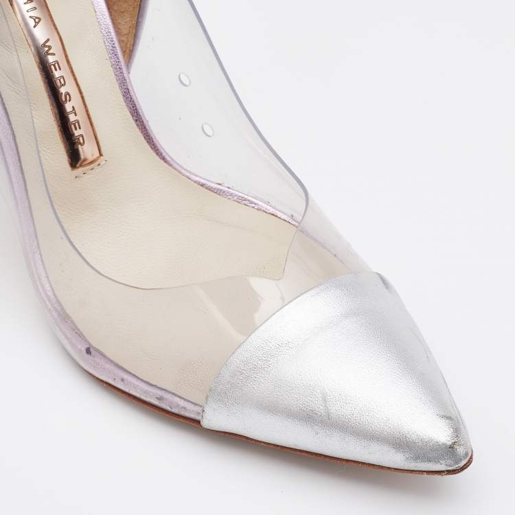 Pre Owned Sophia Webster Silver/Pink Leather, PVC and Glitter Daria Pointed Toe Pumps Size 36.5