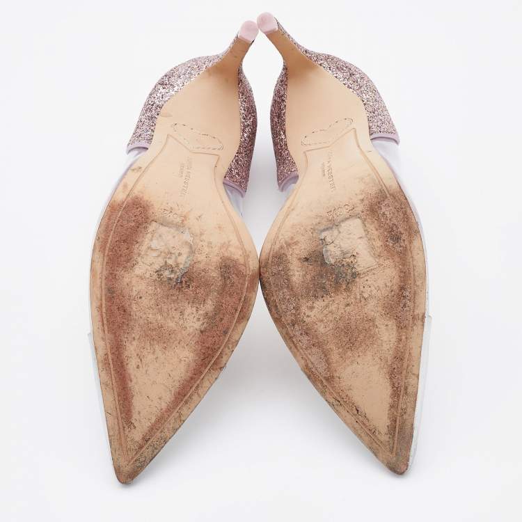 Pre Owned Sophia Webster Silver/Pink Leather, PVC and Glitter Daria Pointed Toe Pumps Size 36.5