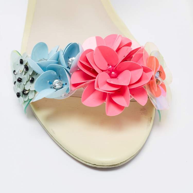 Pre Owned Sophia Webster Multicolor Leather Lilico Floral Embellished Ankle Strap Sandals Size 39