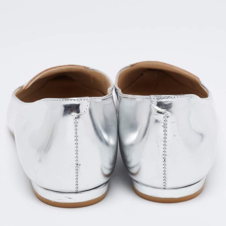 Pre Owned Sophia Webster Silver Patent Leather Bibi Butterfly Flats Size 37.5