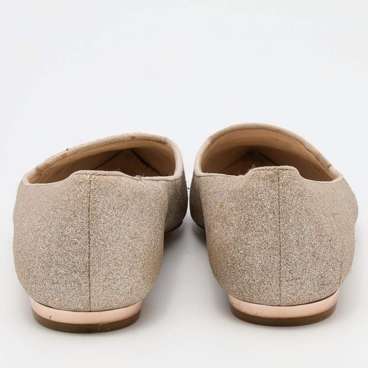 Pre Owned Sophia Webster Beige Shimmer Leather Bibi Butterfly Ballet Flats Size 37