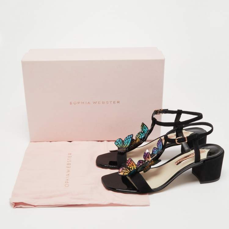 Pre Owned Sophia Webster Black Leather Butterfly Embellished  Sandals Size 38