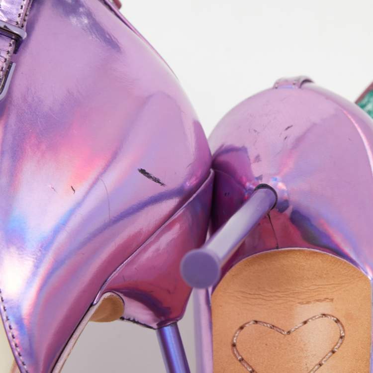 مملوكة مسبقًا Sophia Webster Multicolor Patent Leather and Glitter Maya Ankle Strap Sandals Size 39.5