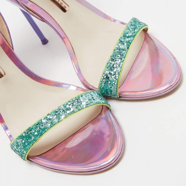 مملوكة مسبقًا Sophia Webster Multicolor Patent Leather and Glitter Maya Ankle Strap Sandals Size 39.5