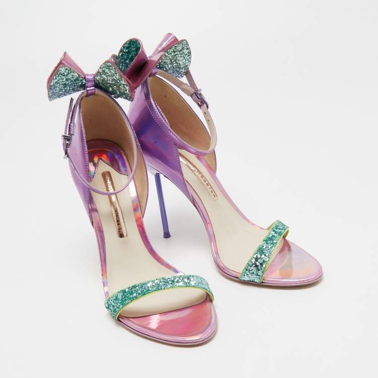 مملوكة مسبقًا Sophia Webster Multicolor Patent Leather and Glitter Maya Ankle Strap Sandals Size 39.5