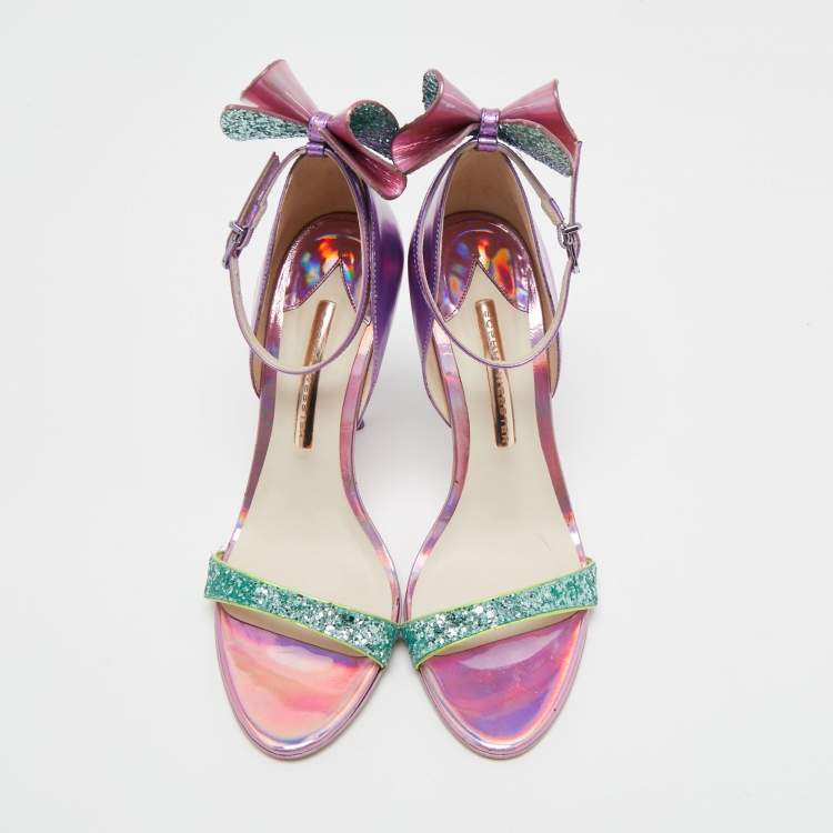 مملوكة مسبقًا Sophia Webster Multicolor Patent Leather and Glitter Maya Ankle Strap Sandals Size 39.5