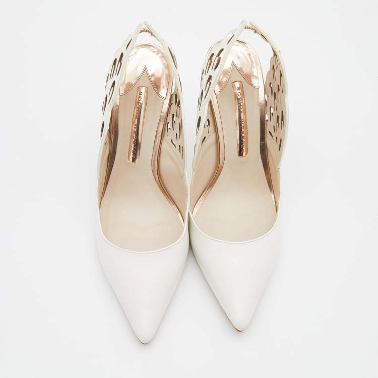 Pre Owned Sophia Webster White Leather Angelo Slingback Pumps Size 38.5