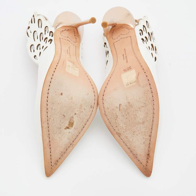 Pre Owned Sophia Webster White Leather Angelo Slingback Pumps Size 38.5