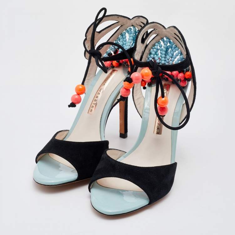 Pre Owned Sophia Webster Black Suede Embellished Ankle Tie Sandals Size 36