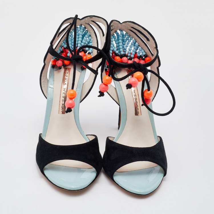 Pre Owned Sophia Webster Black Suede Embellished Ankle Tie Sandals Size 36