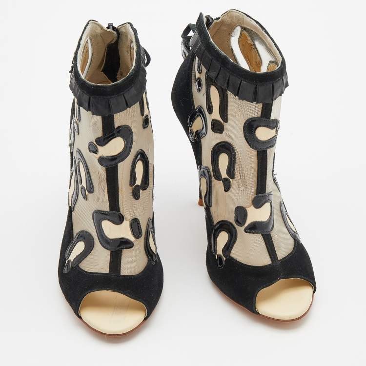 Pre Owned Sophia Webster Black Mesh and Suede Felice Booties Size 36