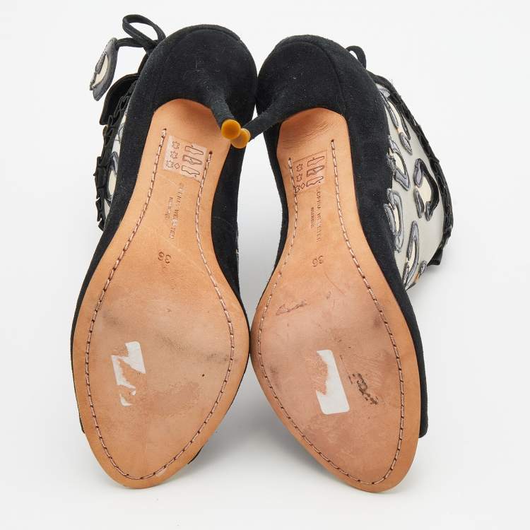 Pre Owned Sophia Webster Black Mesh and Suede Felice Booties Size 36