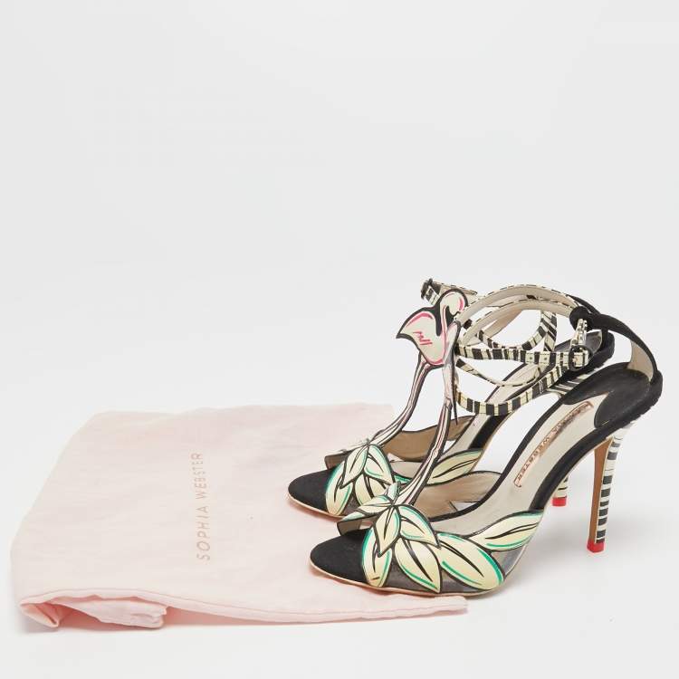 Pre Owned Sophia Webster Multicolor Patent Leather and Suede Flamingo T Bar Ankle Strap Sandals Size 39
