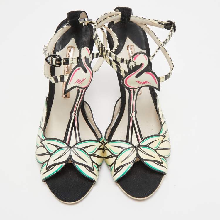 Pre Owned Sophia Webster Multicolor Patent Leather and Suede Flamingo T Bar Ankle Strap Sandals Size 39