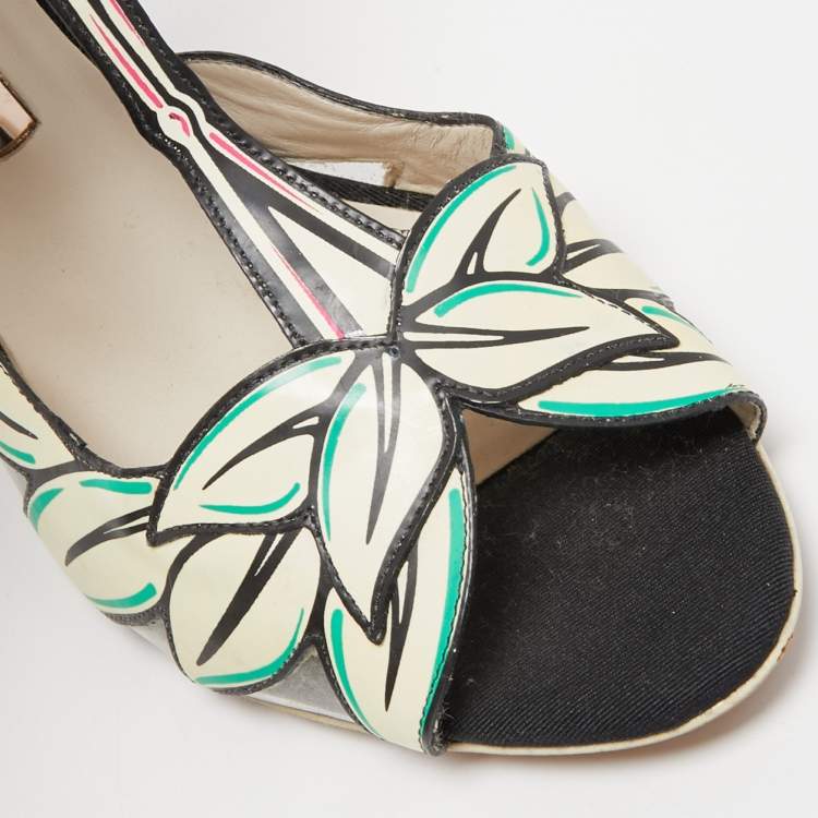 Pre Owned Sophia Webster Multicolor Patent Leather and Suede Flamingo T Bar Ankle Strap Sandals Size 39