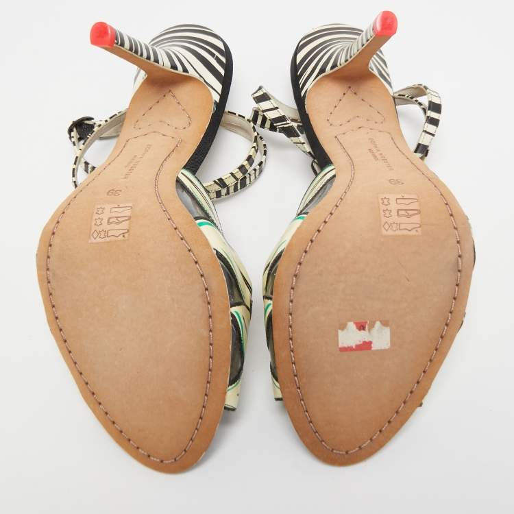 Pre Owned Sophia Webster Multicolor Patent Leather and Suede Flamingo T Bar Ankle Strap Sandals Size 39