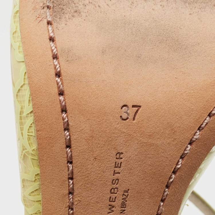 Pre Owned Sophia Webster Yellow Leather and Lace Print PVC Peep Toe Ankle Strap Sandals Size 37