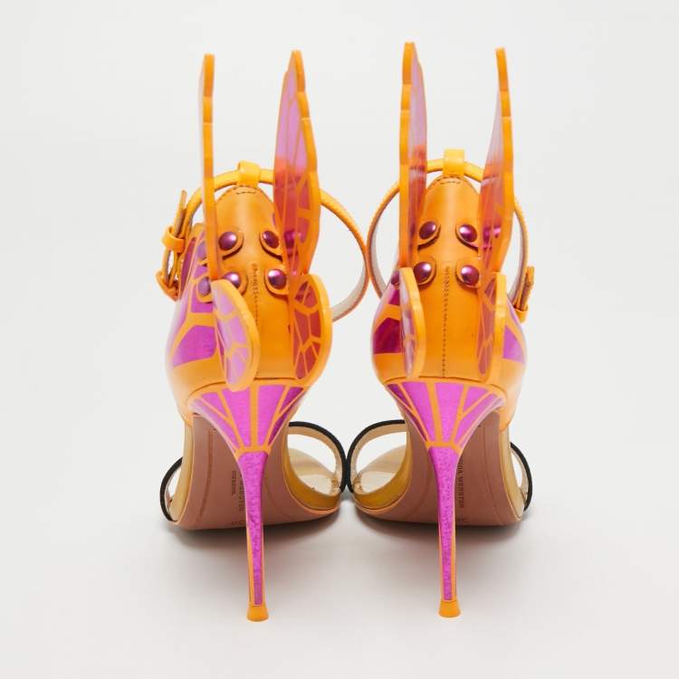 Pre Owned Sophia Webster Tricolor Leather and Suede Chiara Ankle Strap Sandals Size 36