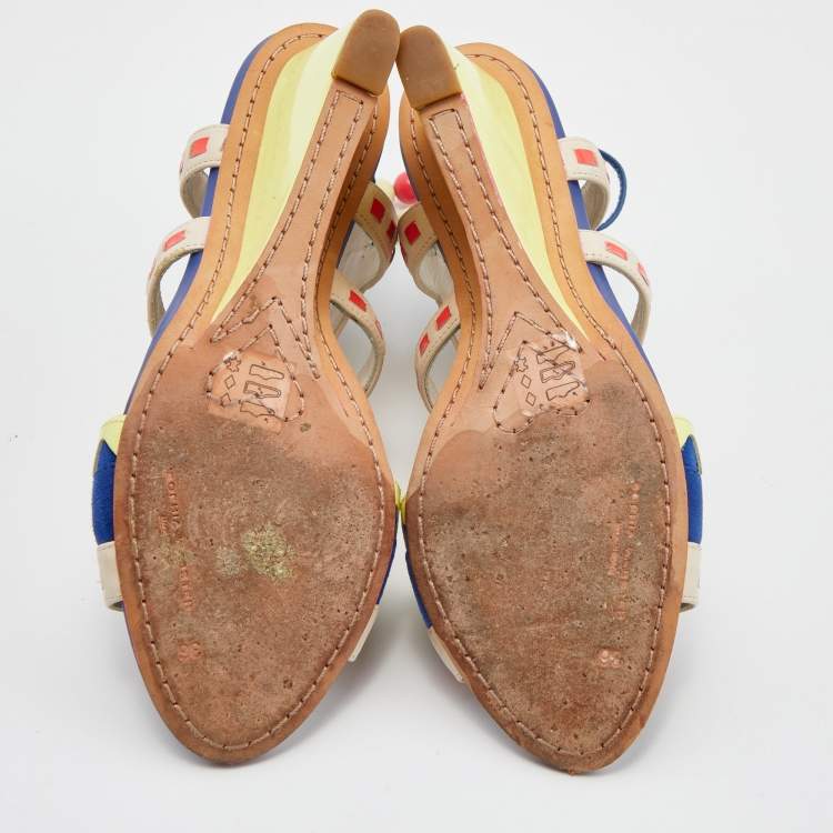 Pre Owned Sophia Webster Multicolor Leather and Suede Wedge Sandals Size 36