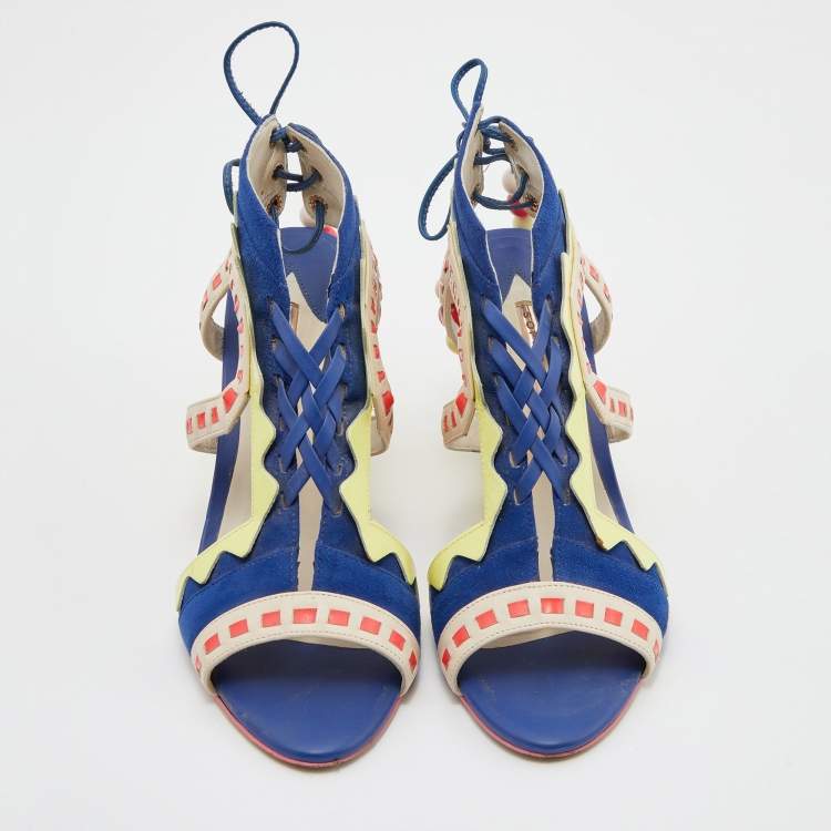 Pre Owned Sophia Webster Multicolor Leather and Suede Wedge Sandals Size 36