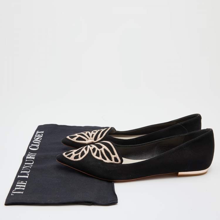 Pre Owned Sophia Webster Black Suede Bibi Butterfly Pointed Toe Ballet Flats Size 39