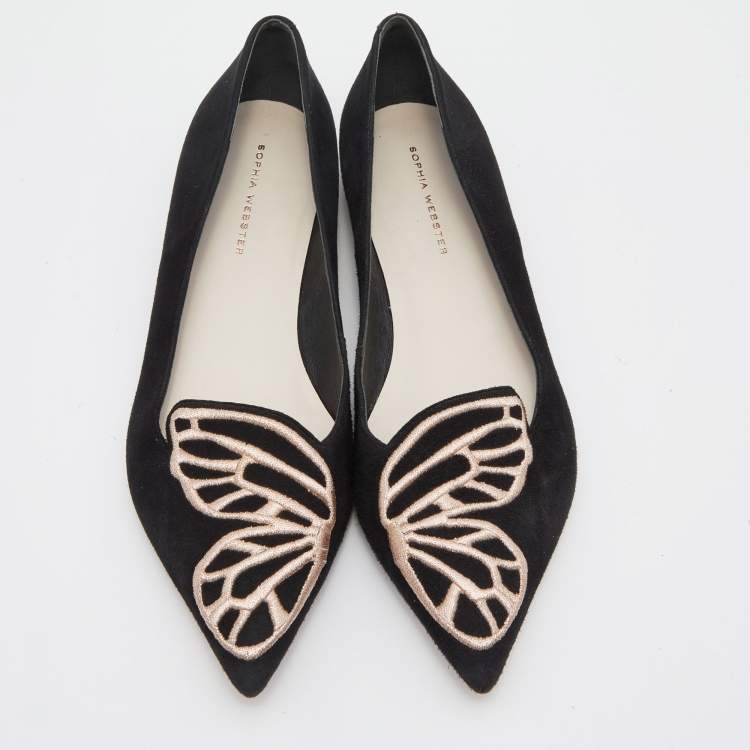 Pre Owned Sophia Webster Black Suede Bibi Butterfly Pointed Toe Ballet Flats Size 39