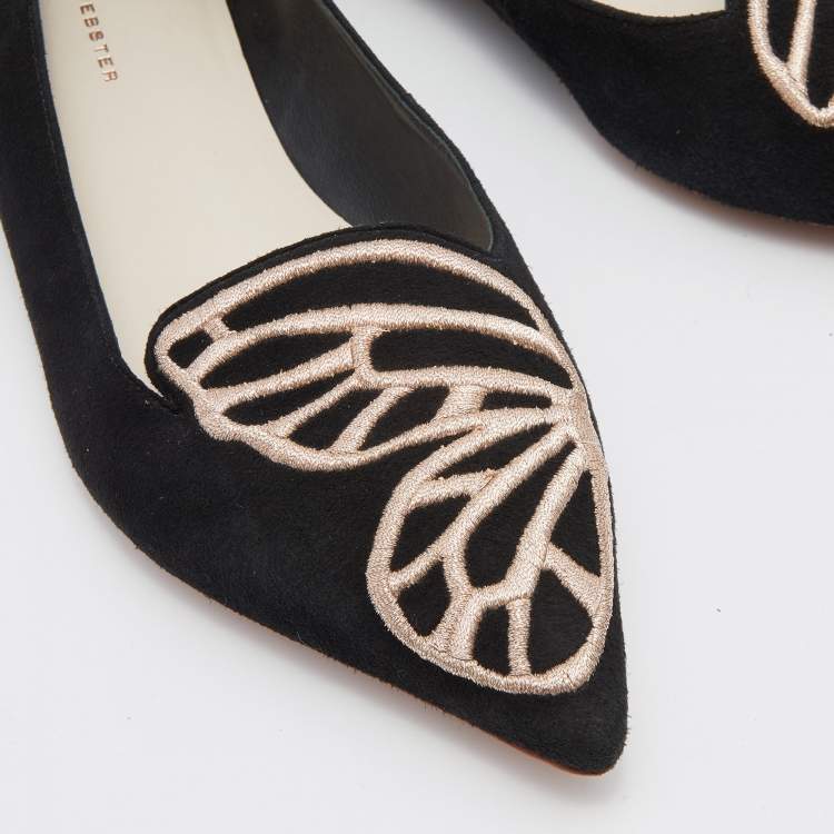 Pre Owned Sophia Webster Black Suede Bibi Butterfly Pointed Toe Ballet Flats Size 39