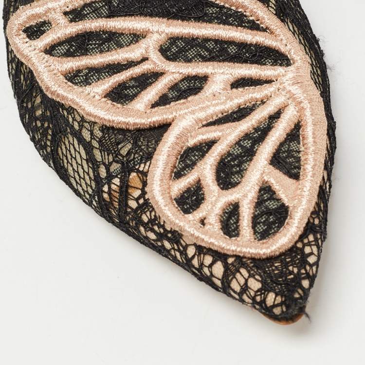 Pre Owned Sophia Webster Black Lace Bibi Butterfly Ballet Flats Size 38.5