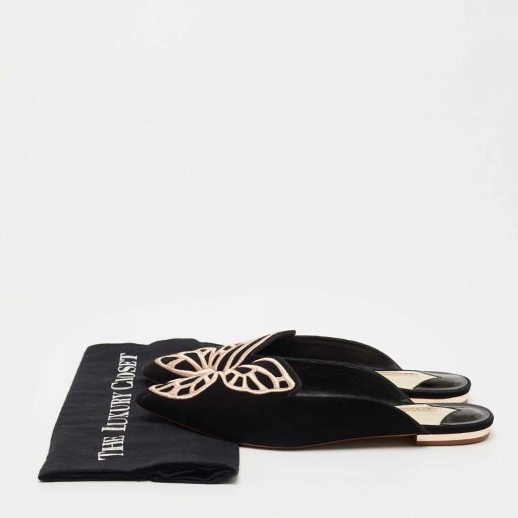 Pre Owned Sophia Webster Black Suede Bibi Butterfly Flat Mules Size 39.5