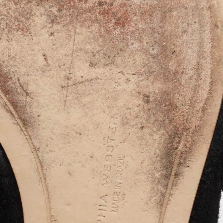 Pre Owned Sophia Webster Black/White Suede and Leather Floral Applique Ballet Flats Size 37