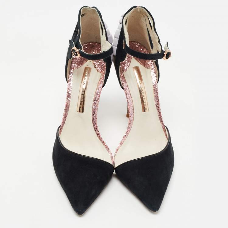 Pre Owned Sophia Webster Black/Metallic Suede and Glitter D'orsay Ankle Strap Pumps Size 37