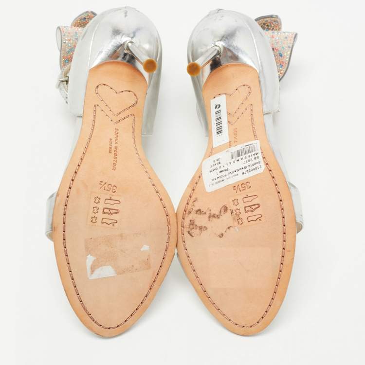 Pre Owned Sophia Webster Metallic Silver Leather Chiara Butterfly Ankle Strap Sandals Size 35.5